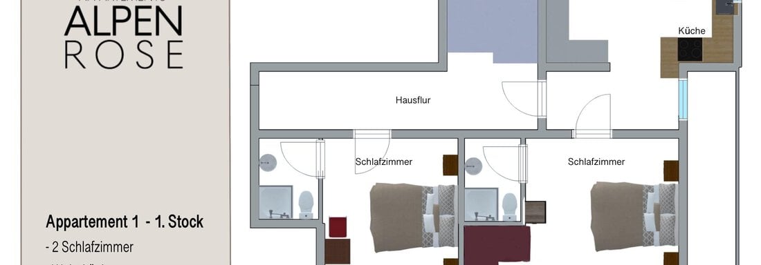 Skizze Appartement 1 - Appartements Alpenrose - Huben