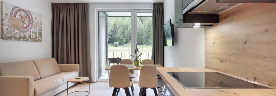 Apartment Flocke Küche und Wohnraum - Hannesn Hof FamilyApart - Längenfeld