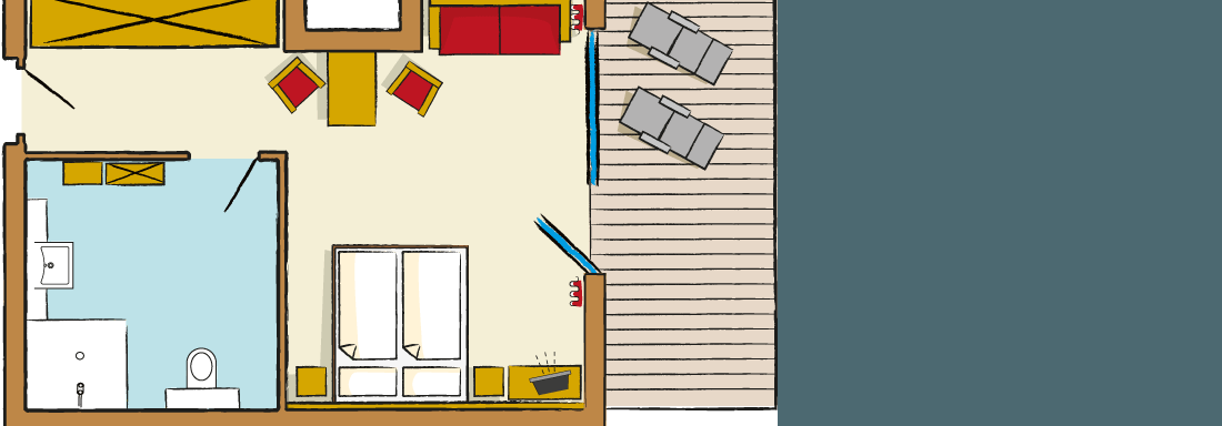 Skizze Doppelzimmer Fundusfeiler - Hotel Falknerhof, am Ursprung - Niederthai