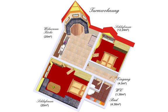 Skizze Turm Appartement - Gästehaus Schrott - Oetz