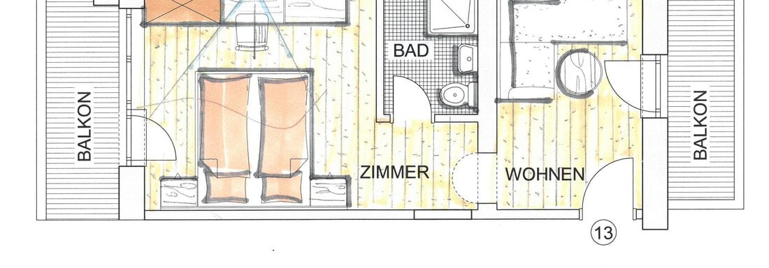 Grundriss Mehrbettzimmer - Gästehaus Edelweiss - Sautens