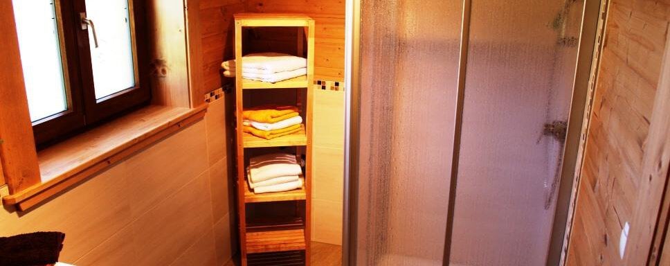 Badezimmer mit Dusche im EG - X-Alp Lodges - Sautens