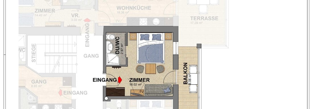 Skizze Doppelzimmer Komfort m. ZB - Hotel Garni Schönblick Apart - Sölden